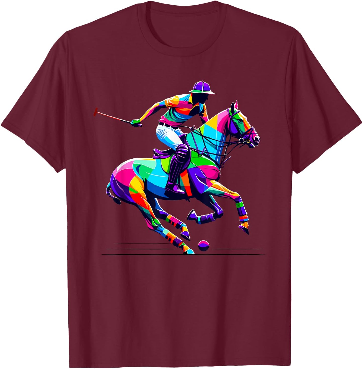Pop Art Polo Horseback Riding Horses Equestrian Horse T-Shirt - T-Shirt | Maroon