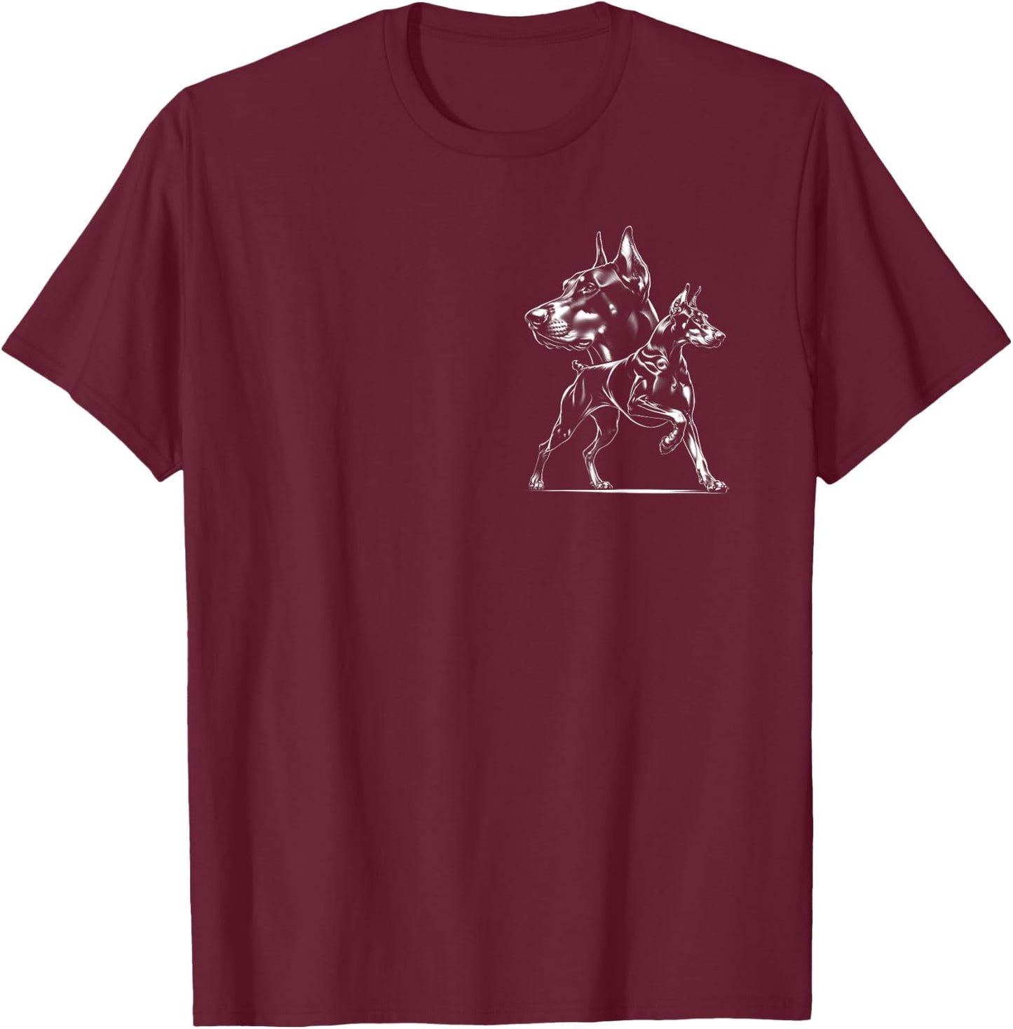 Doberman Dog in Proud Pose in Cool Style on Chest T-Shirt - T-Shirt | Maroon