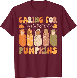 Caring For The Cutest Little Pumpkins L and D Nurse Fall T-Shirt - T-Shirt | Maroon