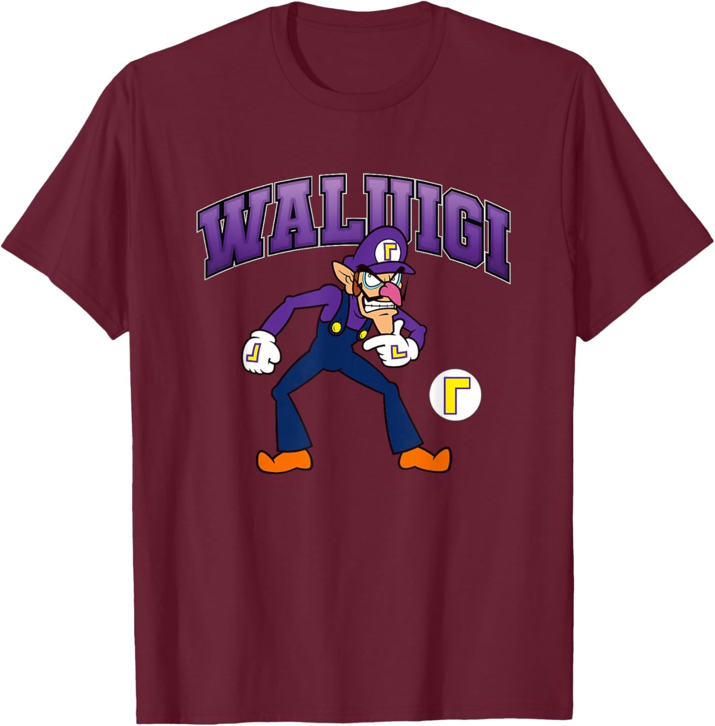 Super Mario Bros Waluigi Big Character Portrait T-Shirt - T-Shirt | Maroon