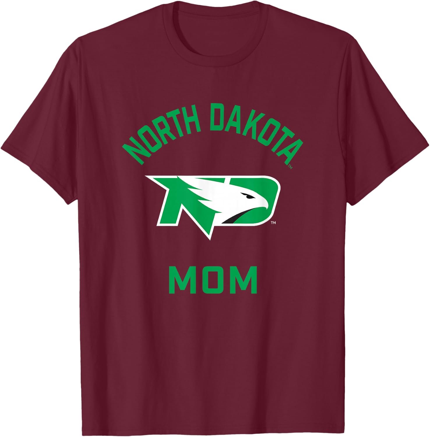 Campus Lab UND Fighting Hawks Arched Mom - Black, -Adults, Short Sleeve, Modern (Green & White), NCAA, School, Game, , Size: Small T-Shirt - T-Shirt | Maroon