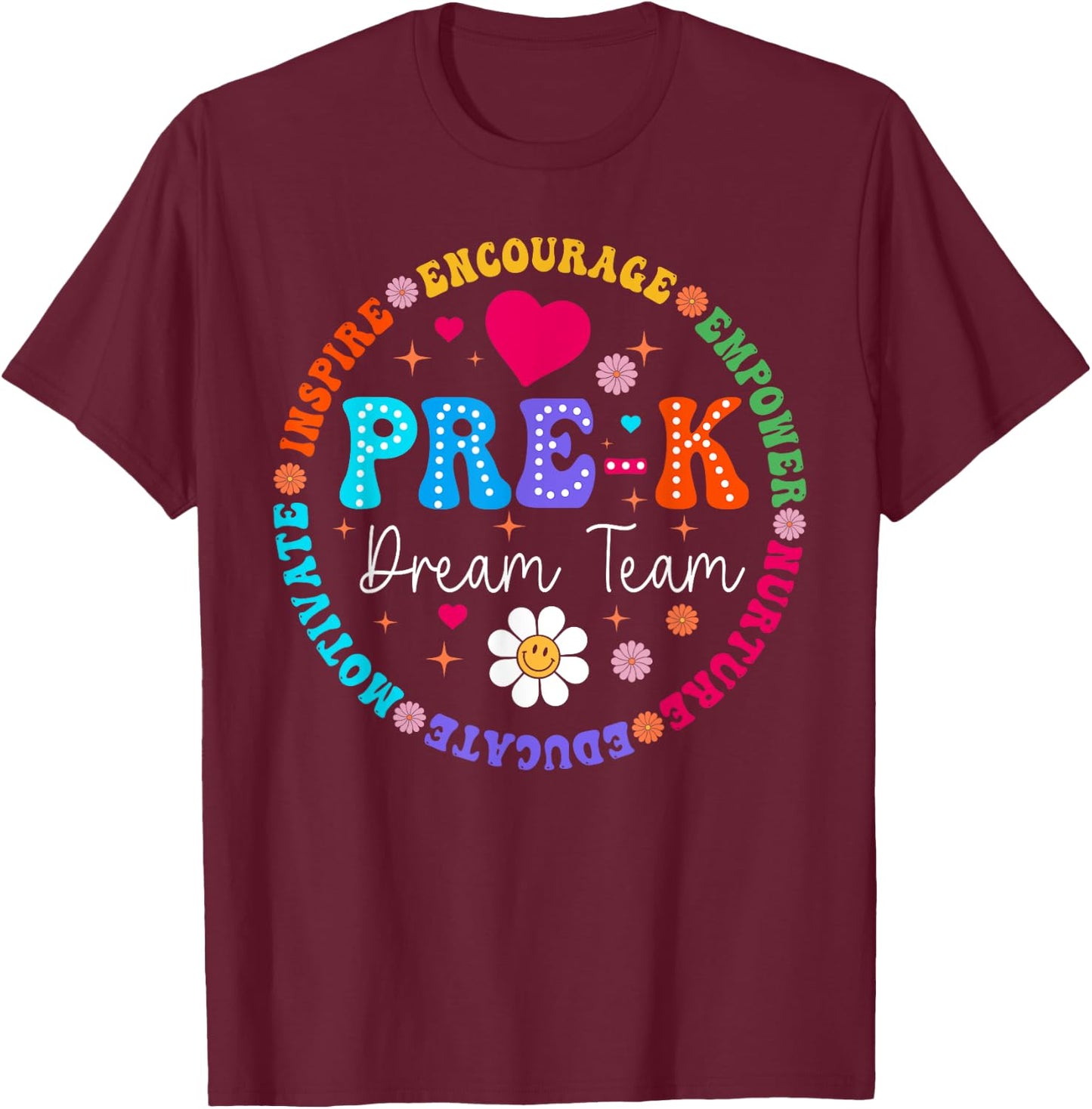 Pre K Dream Team Back To School Boys First Day Teacher T-Shirt - T-Shirt | Maroon