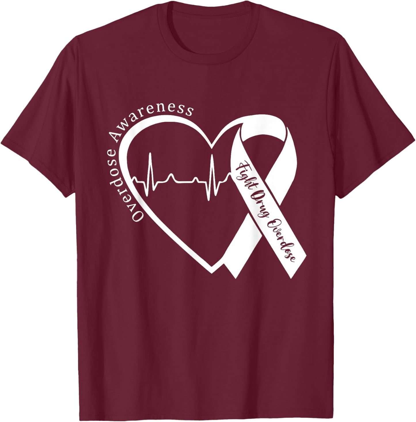 Overdose Awareness Month Heart Purple Ribbon Support T-Shirt - T-Shirt | Maroon