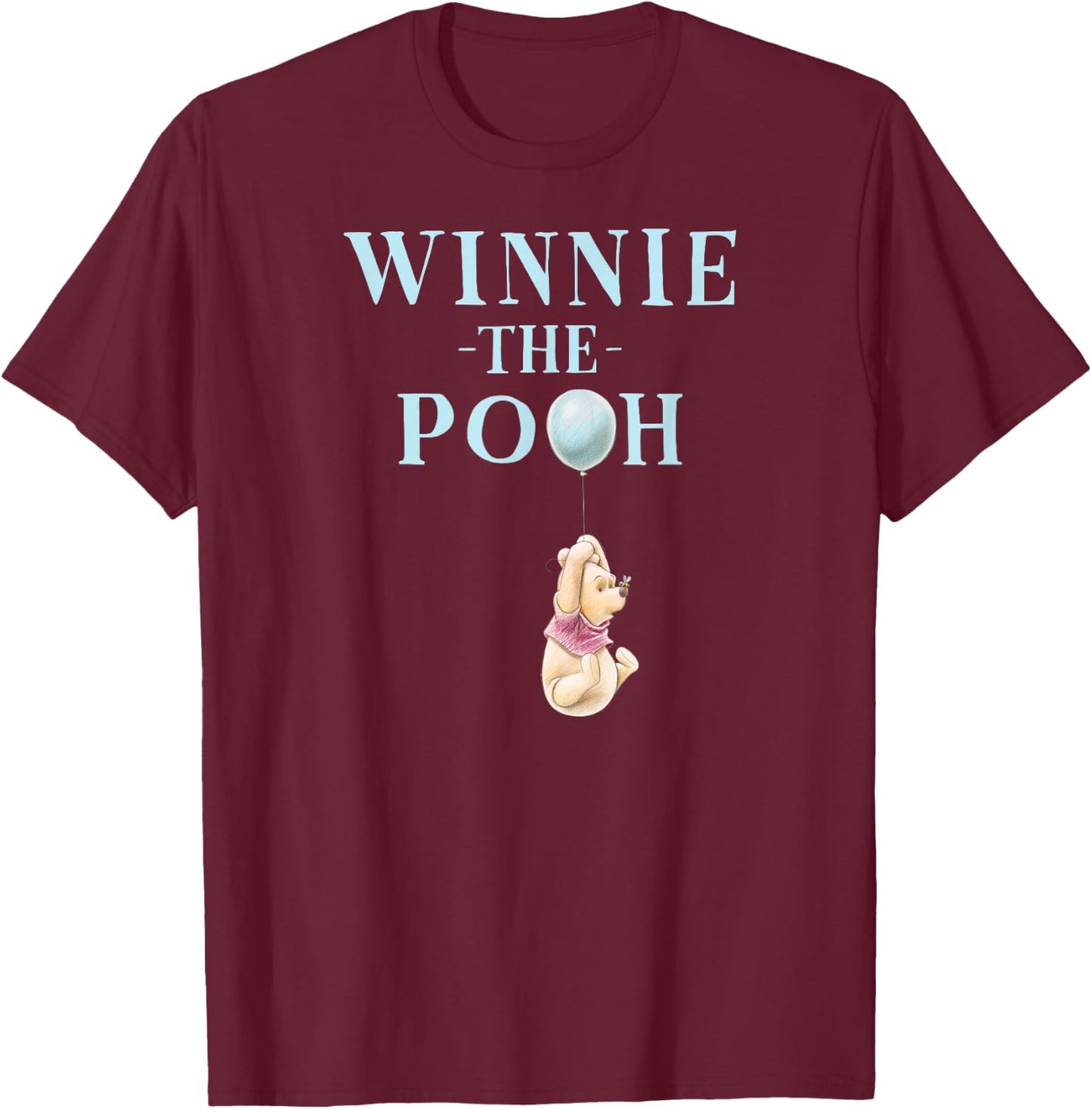 Winnie the Pooh - Pooh With Blue Balloon T-Shirt - T-Shirt | Maroon