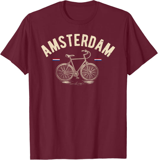Vintage Bicycle Amsterdam Netherlands | Bike Lover T-Shirt - T-Shirt | Maroon