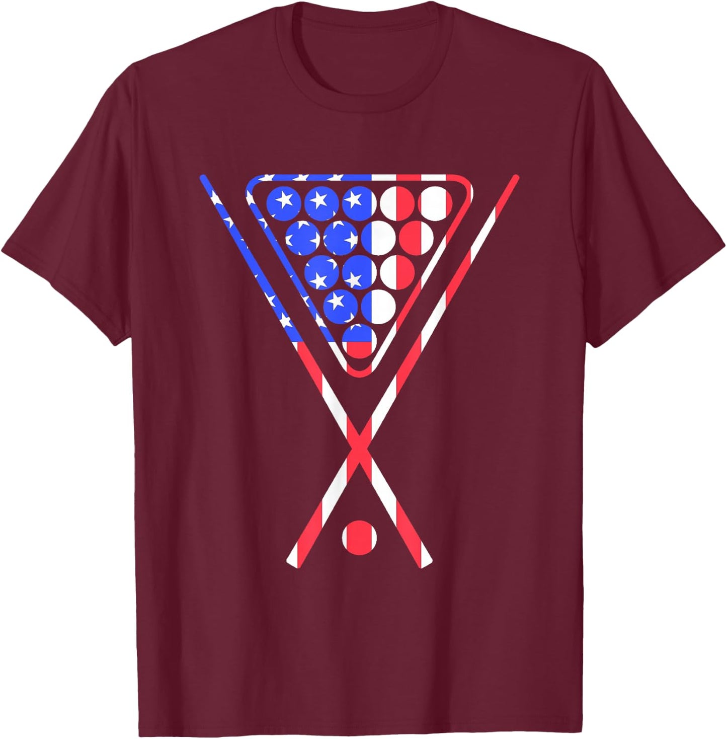 American Flag Billiards Pool Cue and Rack Design GIft T-Shirt - T-Shirt | Maroon