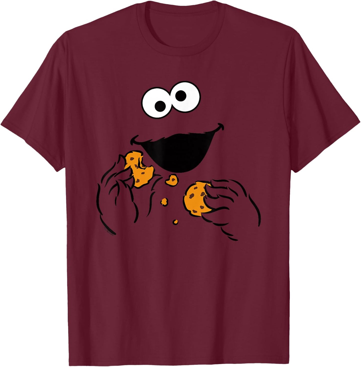 Sesame Street Cookie Monster Om Nom Face Halloween Costume T-Shirt - T-Shirt | Maroon