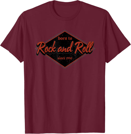 Born to Rock and Roll Since 1950 Guitar Vintage ROCK Music T-Shirt - T-Shirt | Maroon