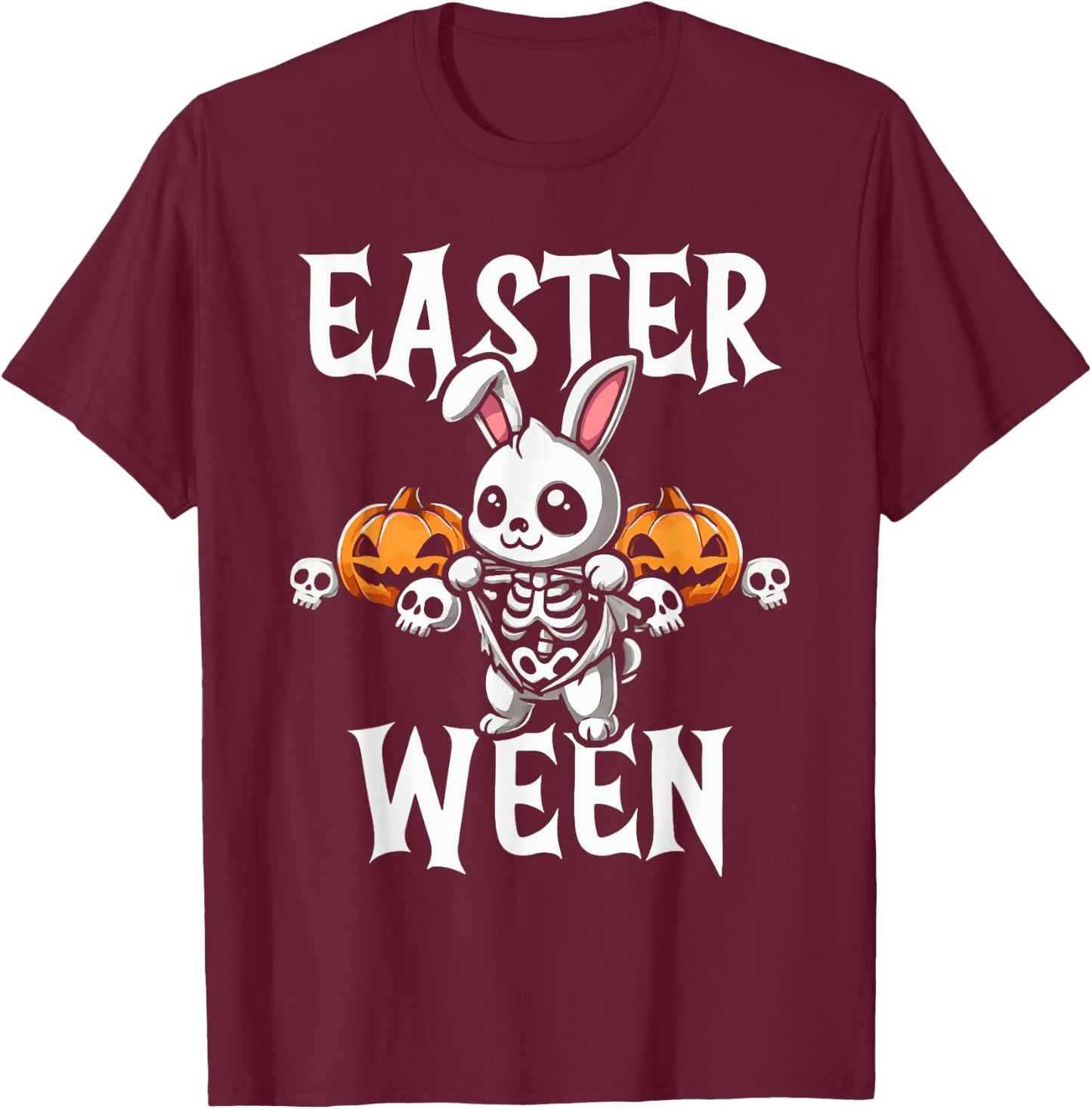 Easter Ween Skeleton Bunny Halloween Theme T-Shirt - T-Shirt | Maroon