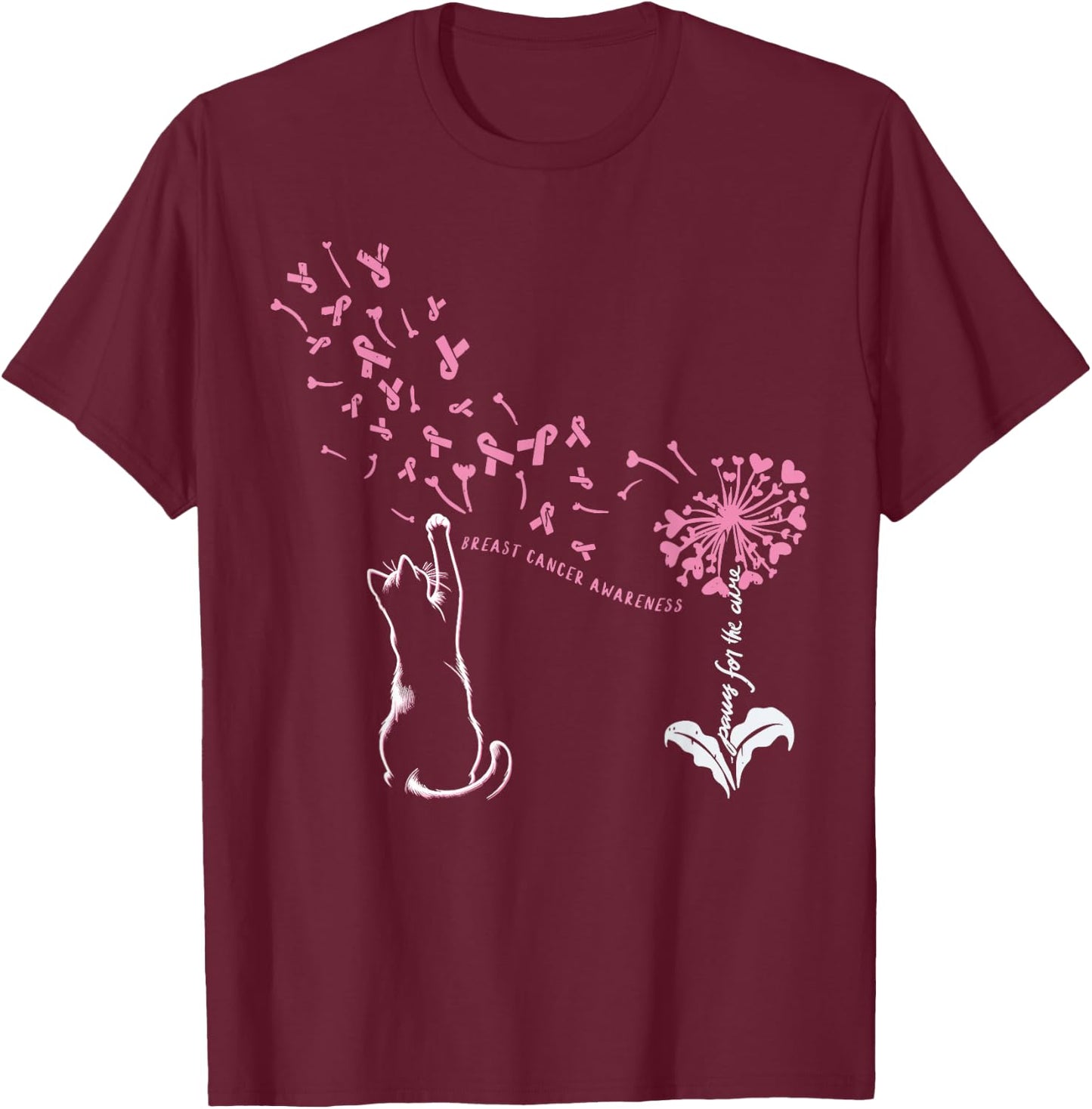 Cat Paw For Cure Support Breast Cancer Awareness Dandelion T-Shirt - T-Shirt | Maroon