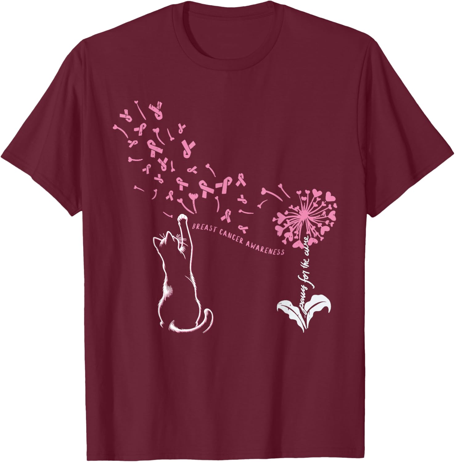 Cat Paw For Cure Support Breast Cancer Awareness Dandelion T-Shirt - T-Shirt | Maroon