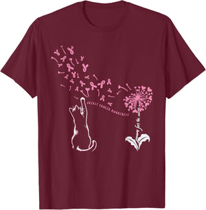 Cat Paw For Cure Support Breast Cancer Awareness Dandelion T-Shirt - T-Shirt | Maroon