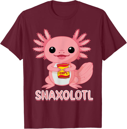 Cute Snaxolotl Kawaii Pink Axolotl Food Sweets Men Kids T-Shirt - T-Shirt | Maroon