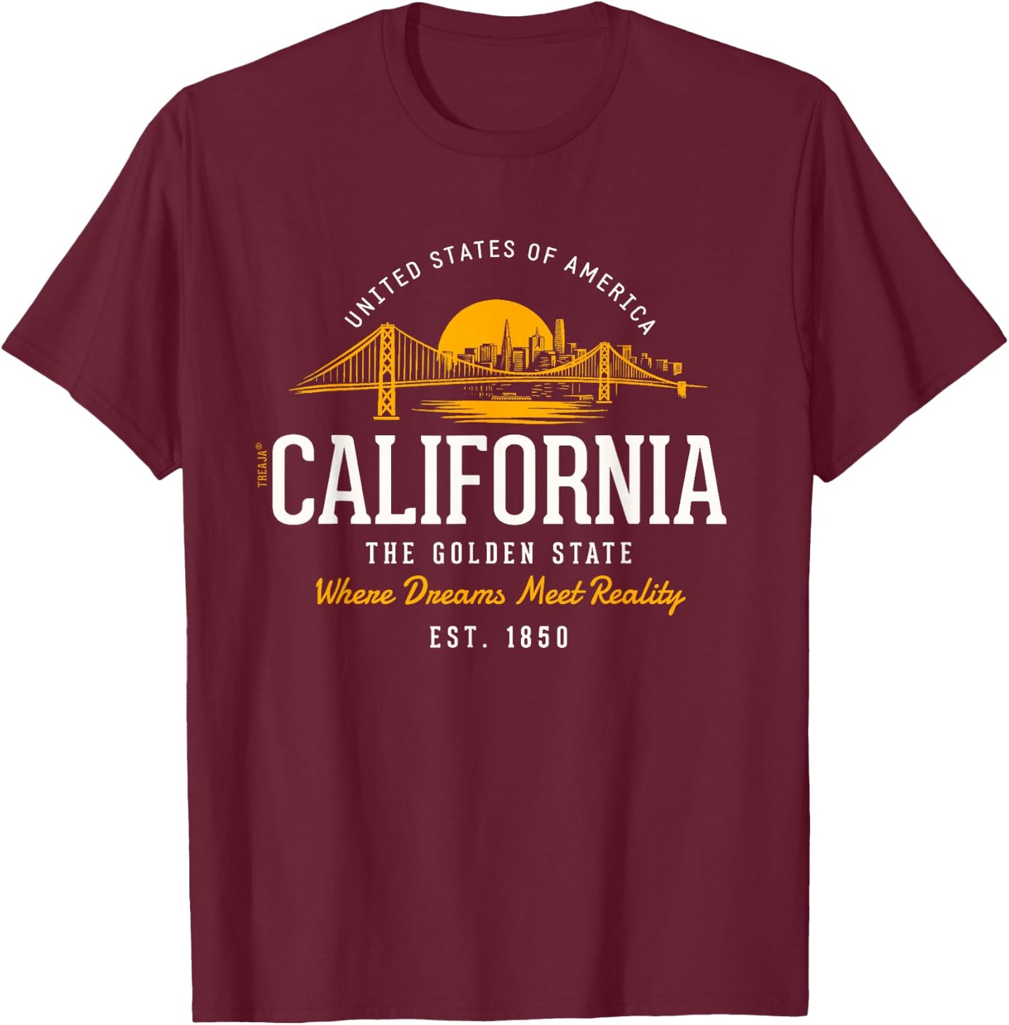 Retro Styled Vintage State of California T-Shirt - T-Shirt | Maroon