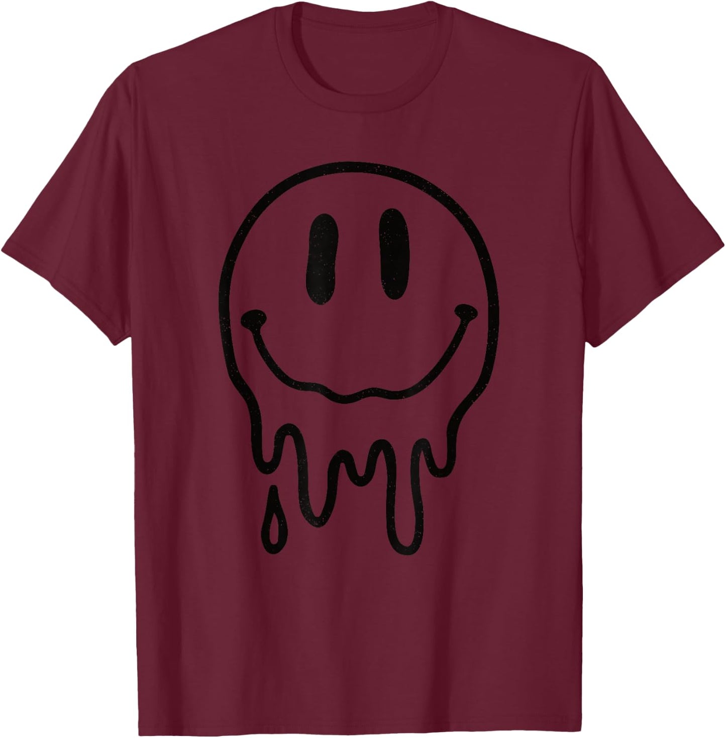 Melting Smile Face Melted Dripping Drippy Happy Face Cute T-Shirt - T-Shirt | Maroon