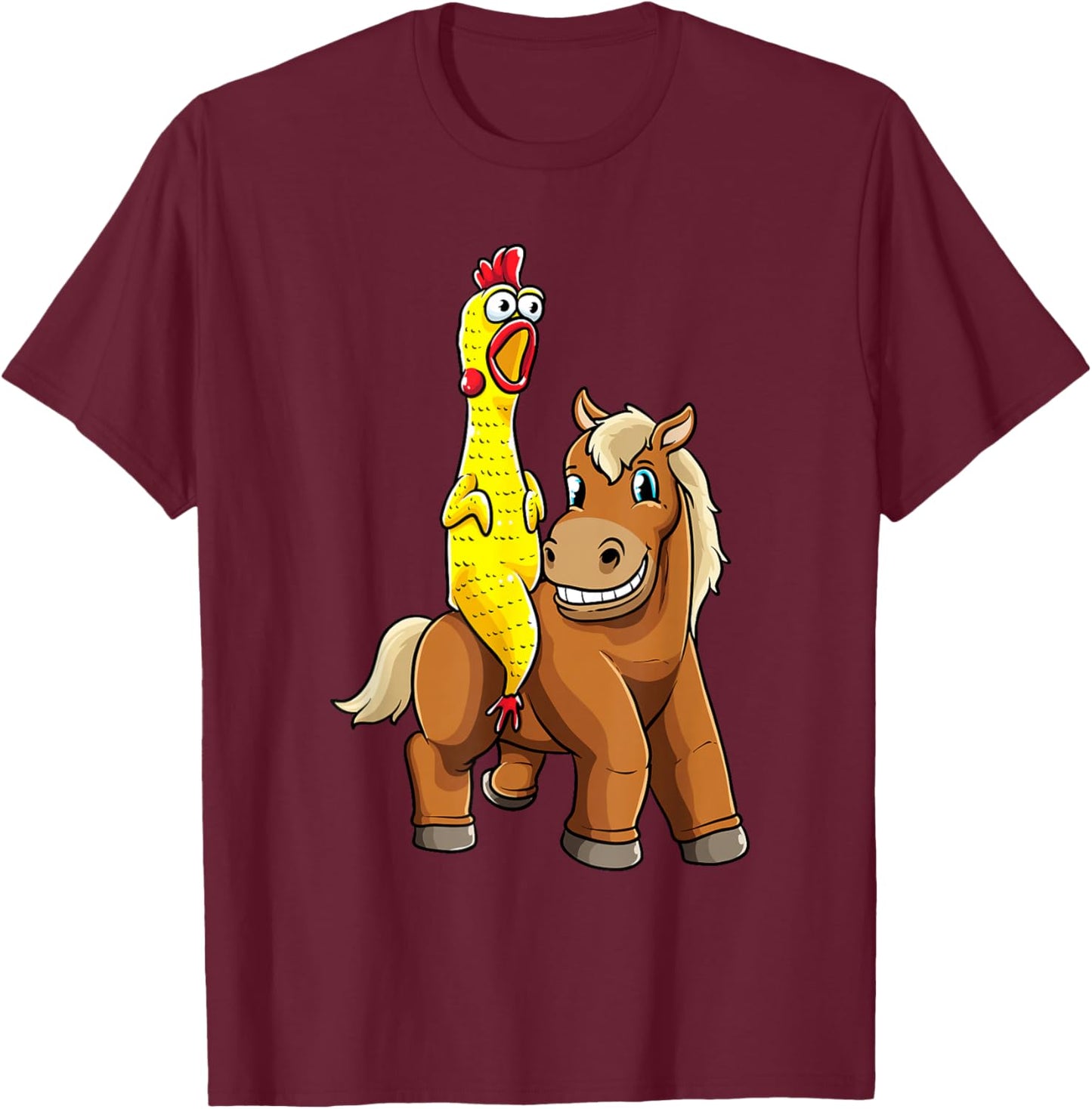 Funny Rubber Chicken Riding Horse Equestrian Girls Women T-Shirt - T-Shirt | Maroon