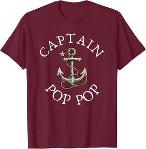Captain Pop-Pop Boat Sailing Boating Grandpa Anchor PopPop T-Shirt - T-Shirt | Maroon