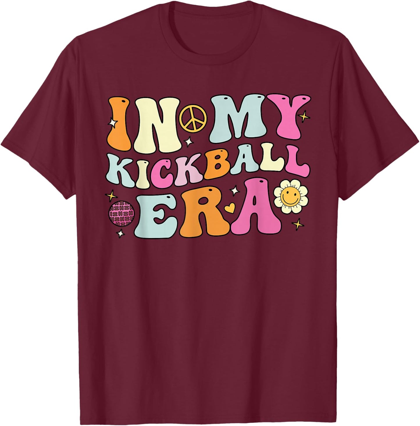In My Kickball Era, Cute Groovy Kickball Players T-Shirt - T-Shirt | Maroon