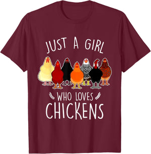 Just A Girl Who Loves Chickens Funny Women Chicken Lover T-Shirt - T-Shirt | Maroon