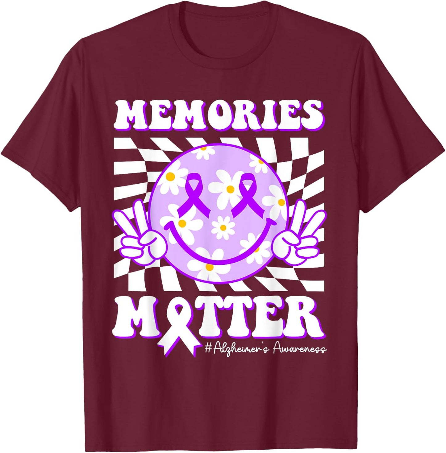 Groovy Memories Matter Dementia Alzheimers Awareness Purple T-Shirt - T-Shirt | Maroon