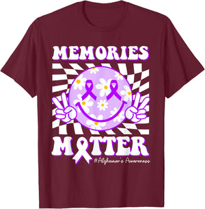 Groovy Memories Matter Dementia Alzheimers Awareness Purple T-Shirt - T-Shirt | Maroon