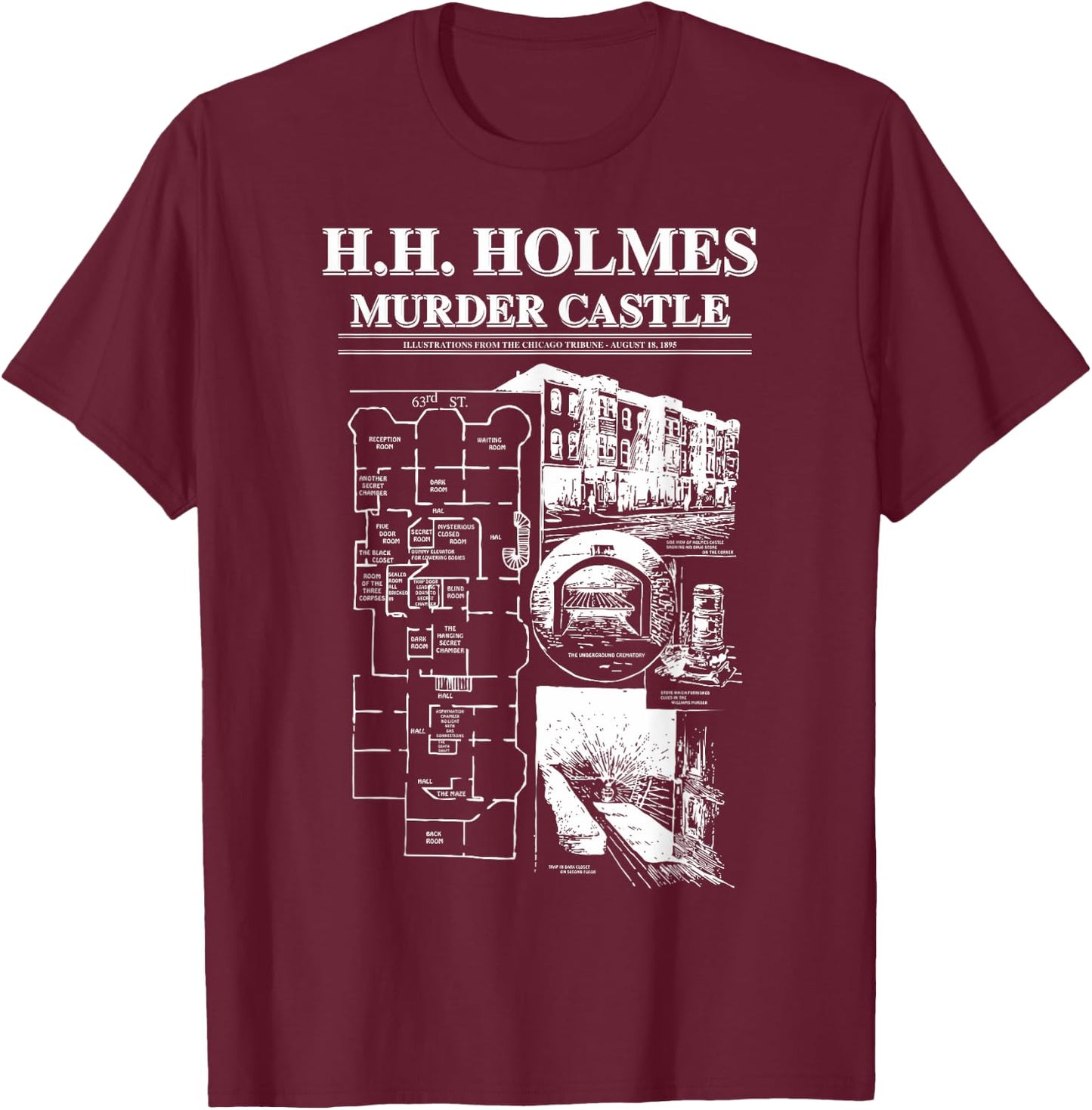H.H. Holmes Murder Castle True Crime Serial Killer T-Shirt - T-Shirt | Maroon
