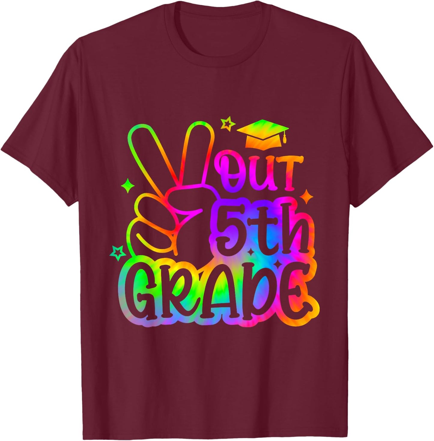 Peace Out 5th Grade Tie Dye Last Day School 2025 T-Shirt - T-Shirt | Maroon