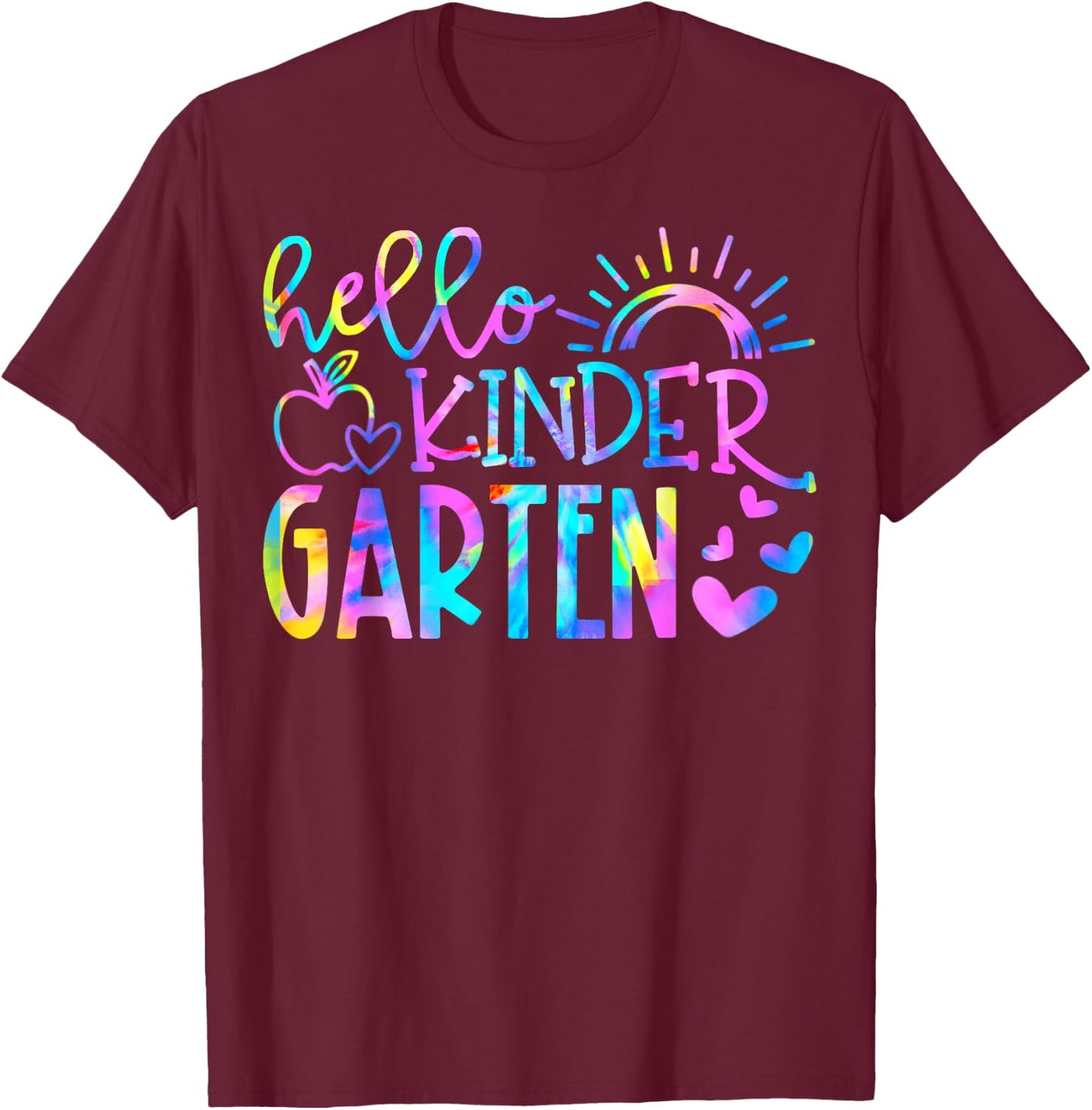 Hello Kindergarten Tie Dye Back To School Kinder Teacher Kid T-Shirt - T-Shirt | Maroon