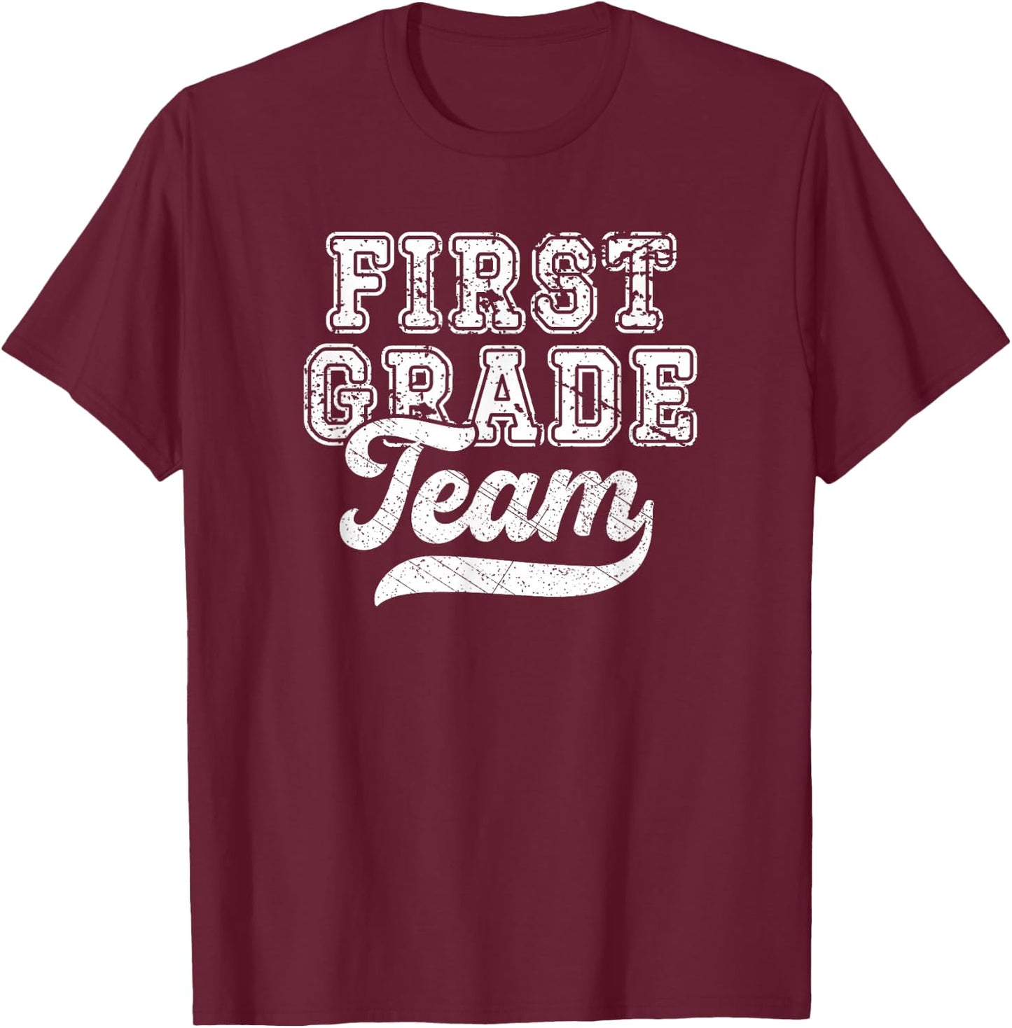 Kids Teacher First Grade Retro Back To School Team 1st Grade T-Shirt - T-Shirt | Maroon