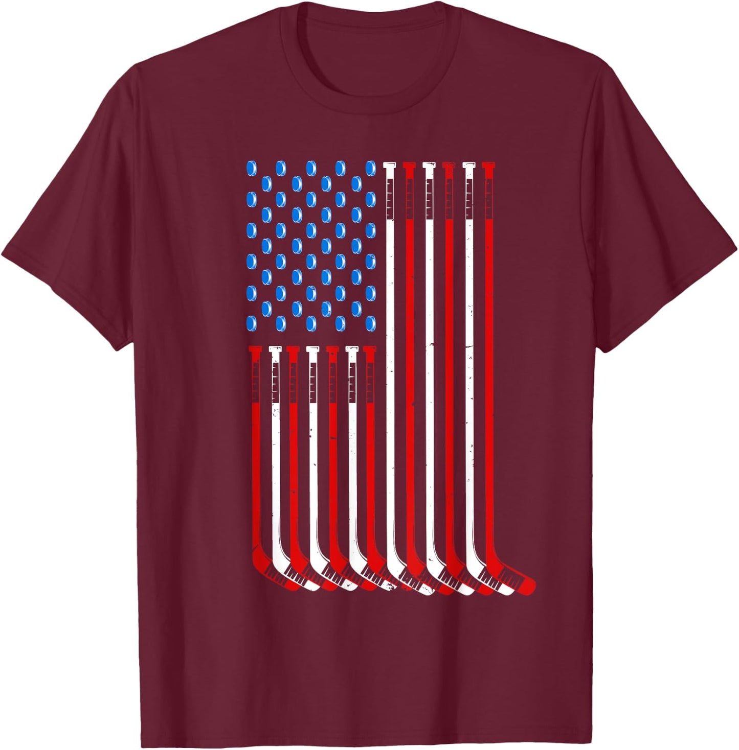 Cool Hockey Art Women American Flag Hockey Goalie T-Shirt - T-Shirt | Maroon
