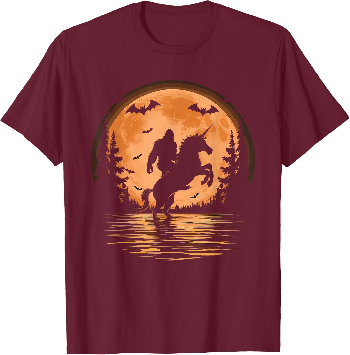 Bigfoot Riding Unicorn T-Shirt - T-Shirt | Maroon