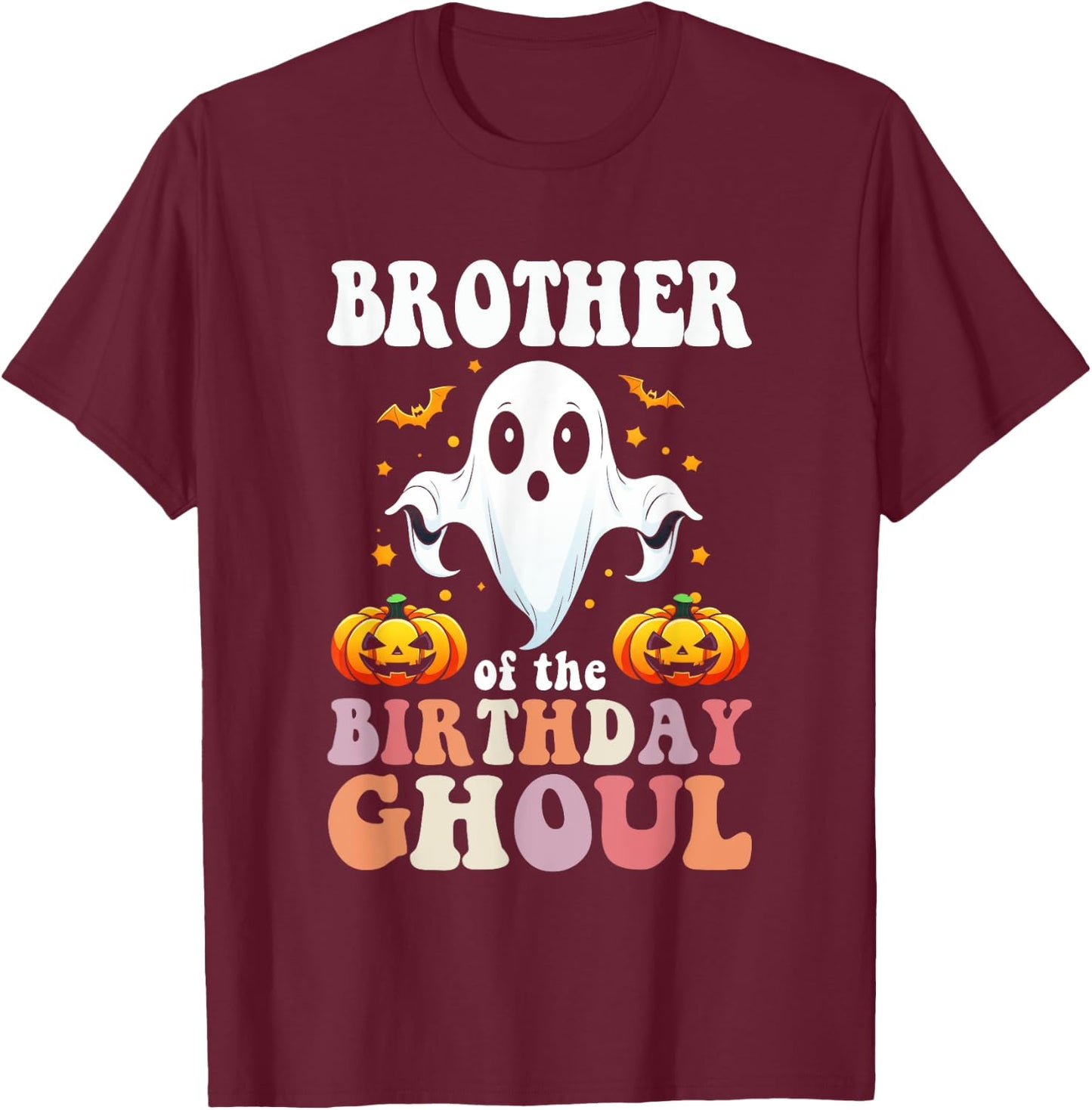 Halloween Brother of the Birthday Ghoul Retro Groovy Hippie T-Shirt - T-Shirt | Maroon
