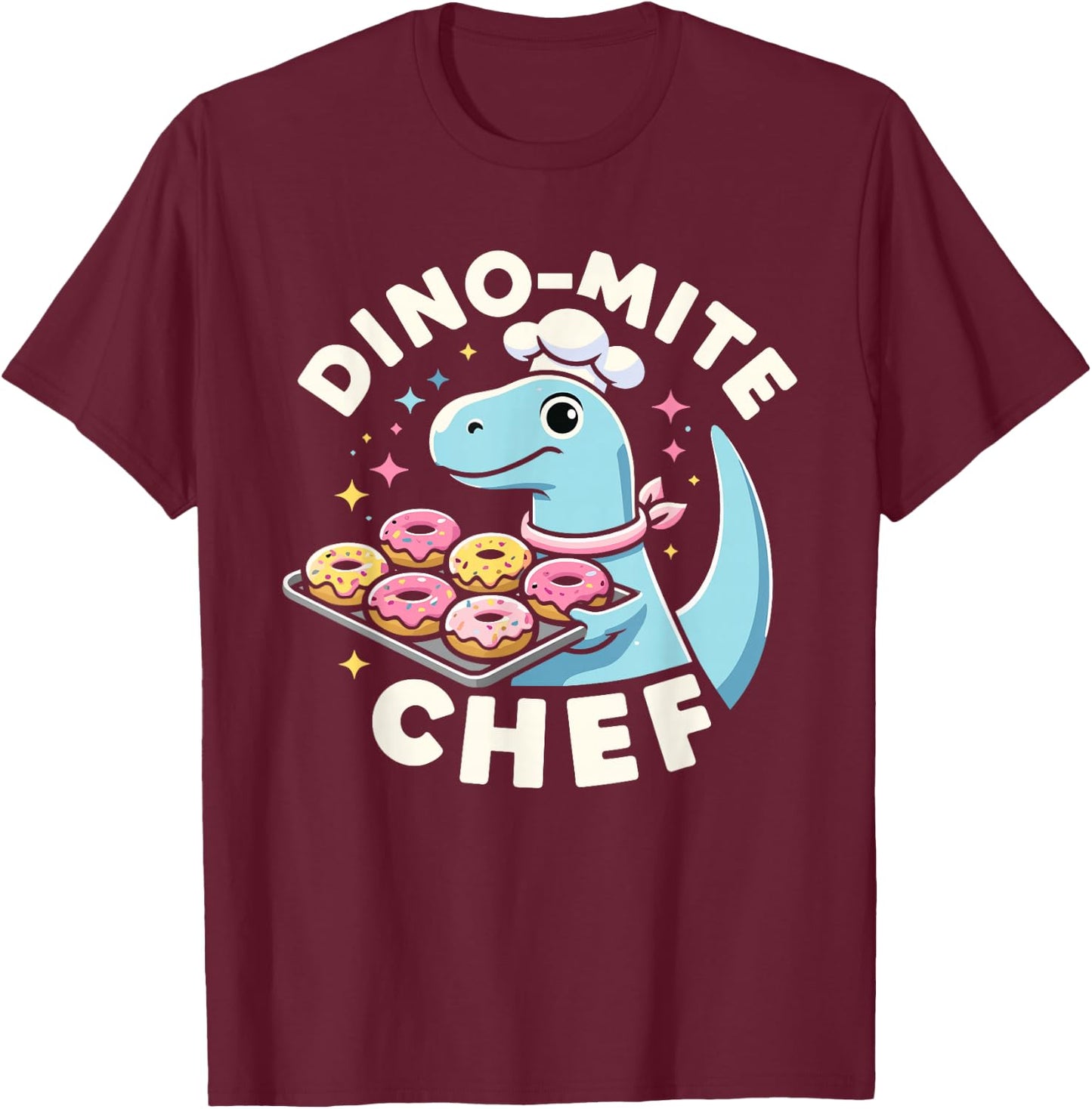 Dino-Mite Chef Cooking Dinosaur T-Rex T-Shirt - T-Shirt | Maroon
