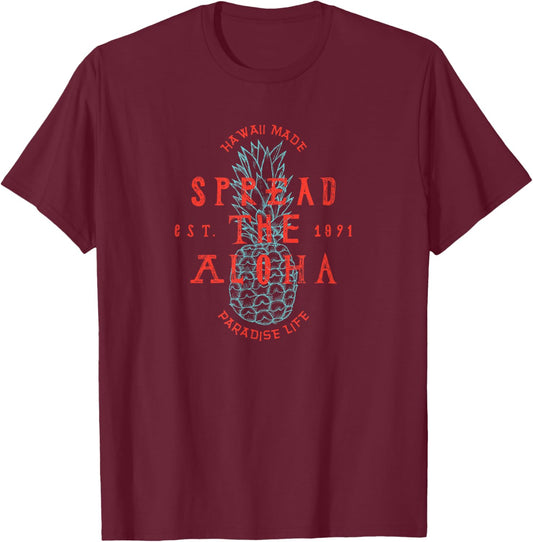Hawaii Spread the Aloha Pineapple Logo T-Shirt - T-Shirt | Maroon