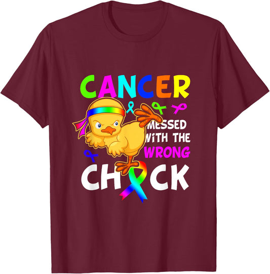 Cancer Messed With Wrong Chick Funny Cancer Warrior T-Shirt - T-Shirt | Maroon