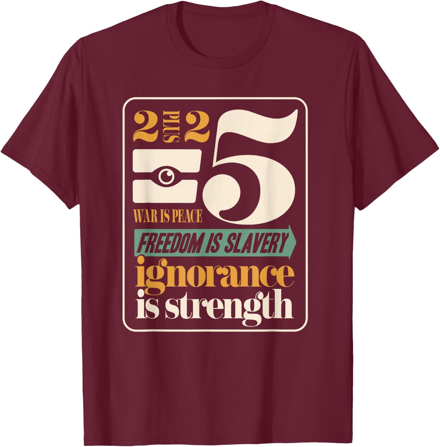 Dystopian War Peace Freedom Slavery Ignorance Strength 1984 T-Shirt - T-Shirt | Maroon