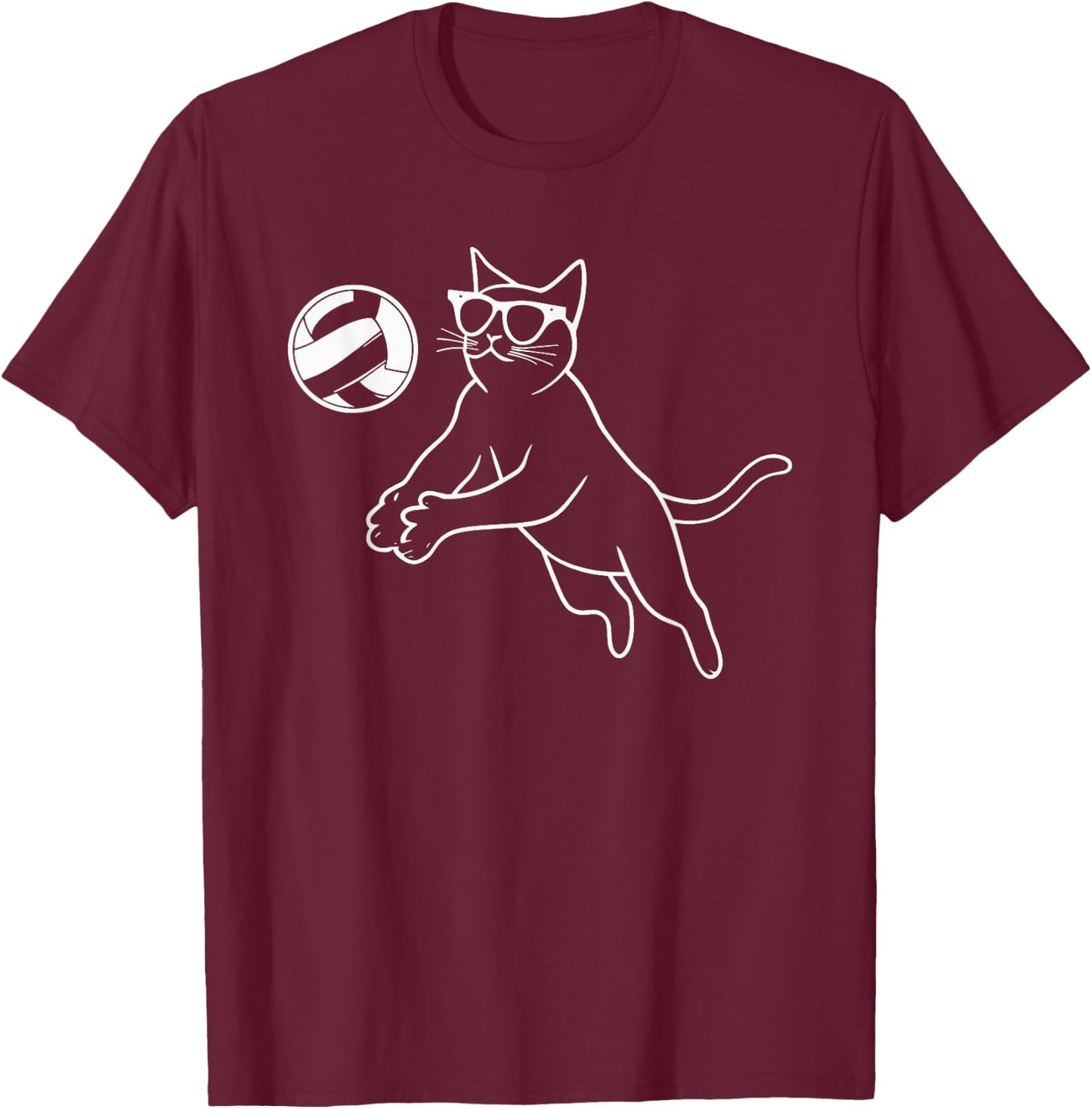 Cat Wearing Sunglasses Volleyball Cat T-Shirt - T-Shirt | Maroon