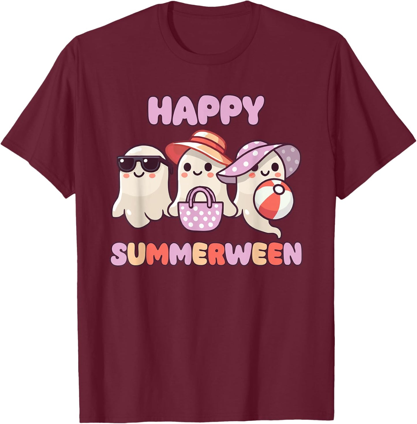 Happy Summerween Summer Halloween Ghost Men Women Kids T-Shirt - T-Shirt | Maroon