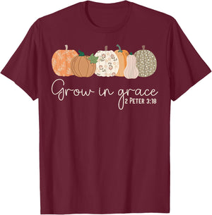 Grow in Grace Pumpkins Fall Thanksgiving Christian Religious T-Shirt - T-Shirt | Maroon