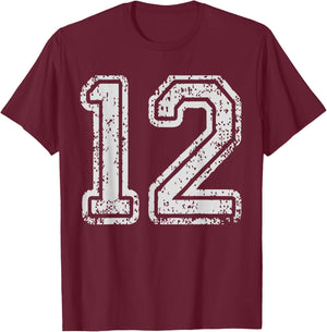 Team Jersey Uniforms Number 12 Twelve School Sports Birthday T-Shirt - T-Shirt | Maroon