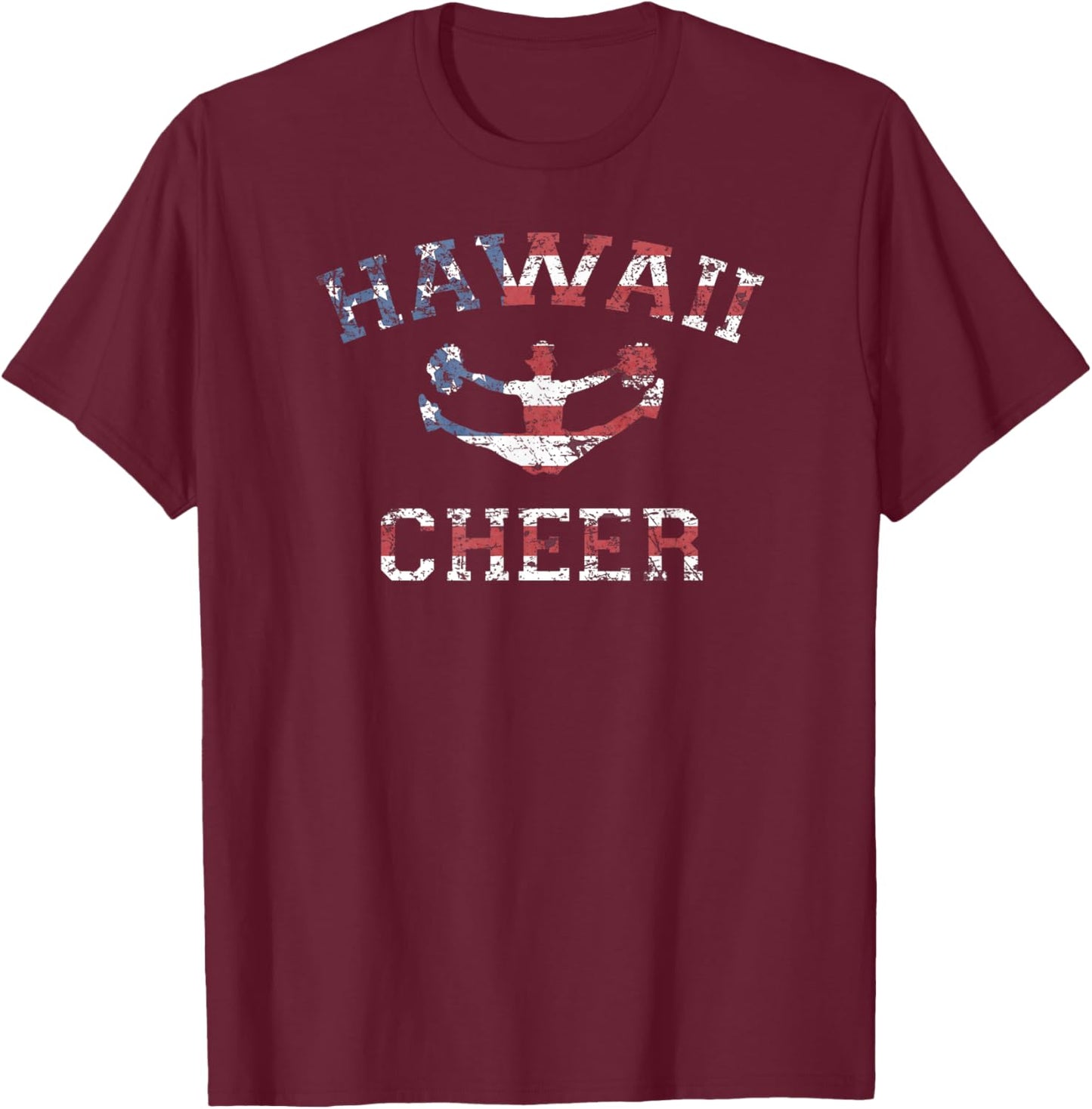 Hawaii Cheer Shirt USA Flag Vintage Cheerleading Gift T-Shirt - T-Shirt | Maroon