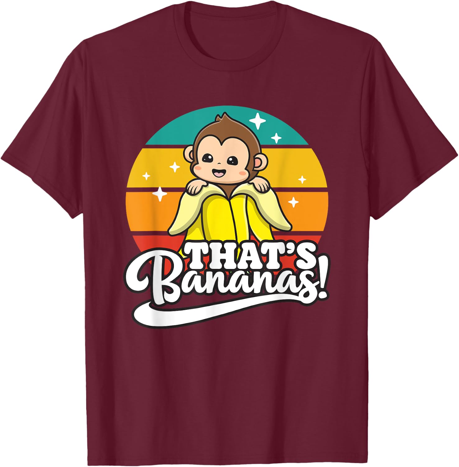 Cute Kawaii Monkey, Funny That’s Bananas T-Shirt - T-Shirt | Maroon