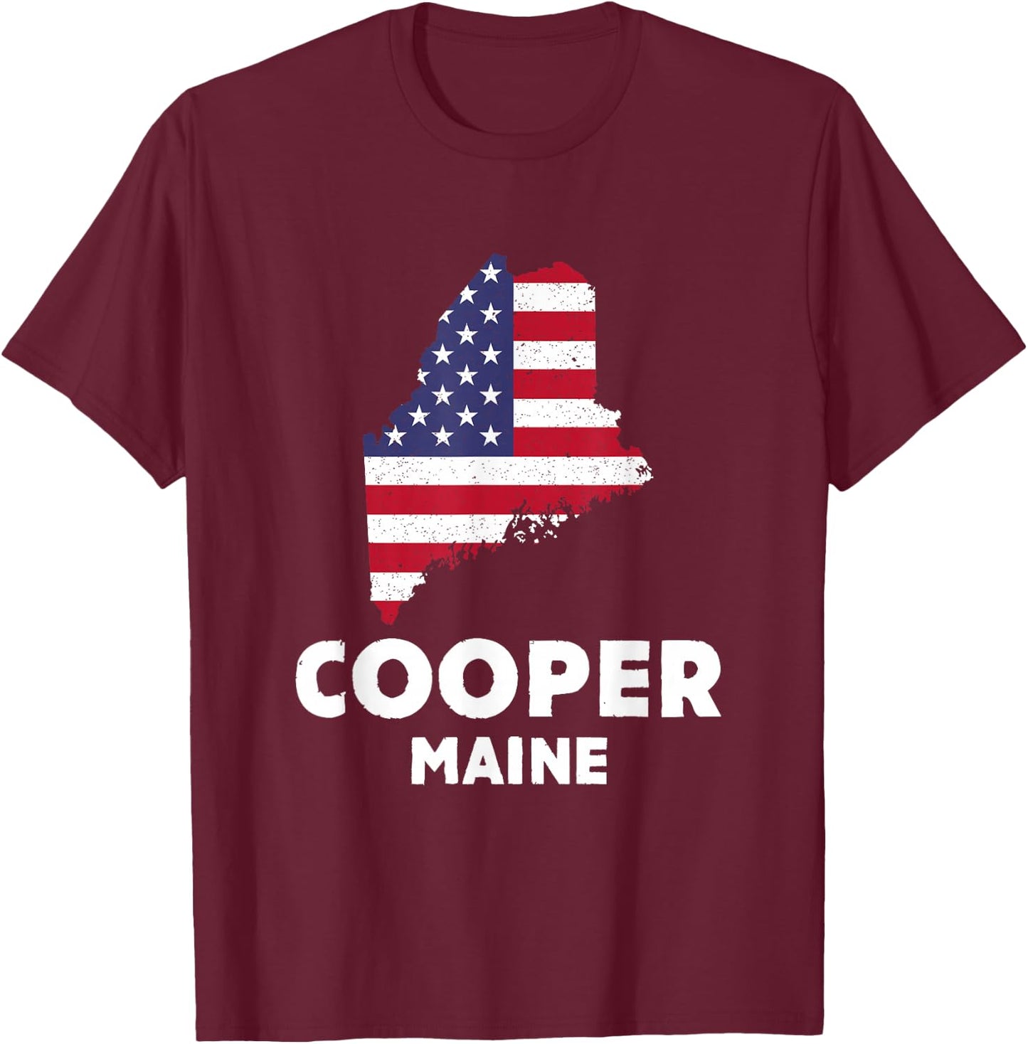 Distressed Patriotic USA Flag Cooper, Maine T-Shirt - T-Shirt | Maroon