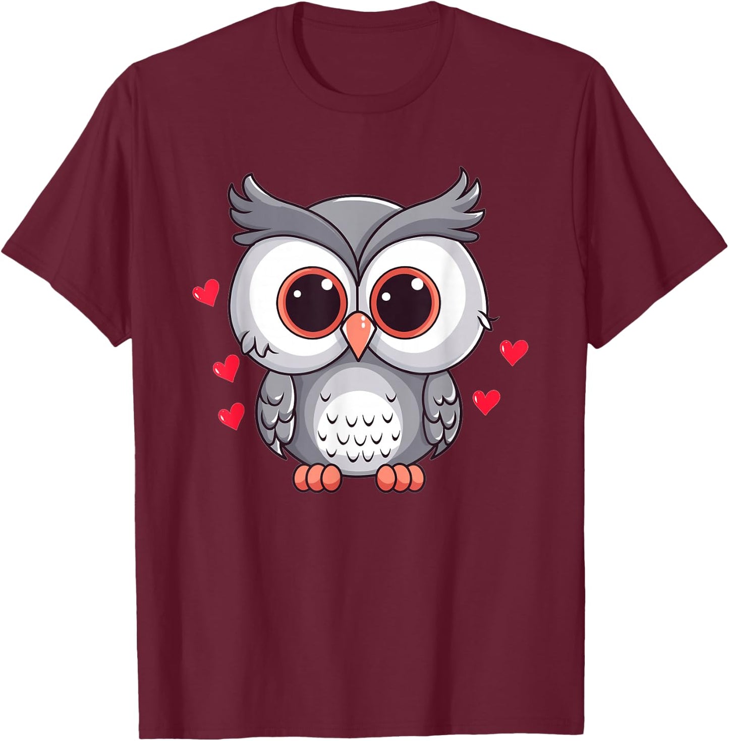 Cute Owl With Hearts I Owl T-Shirt - T-Shirt | Maroon