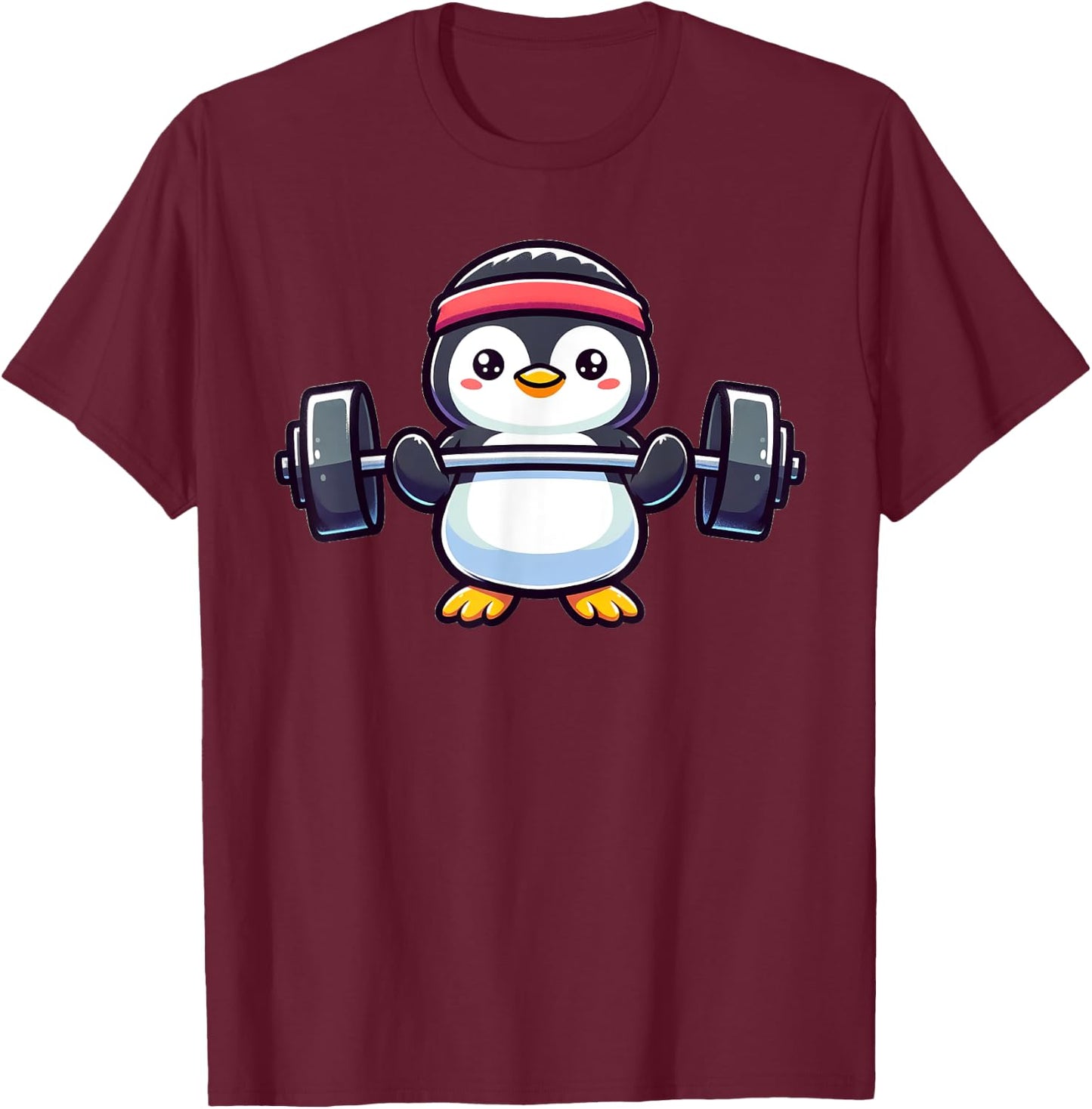 Penguin Powerlifting Weightlifting Gym Workout T-Shirt - T-Shirt | Maroon