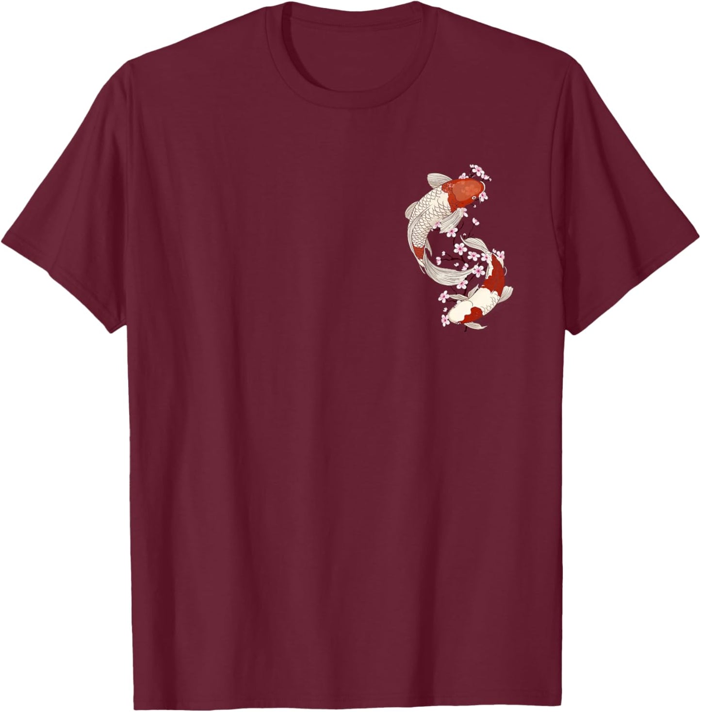 Japanese Koi Fish and Cherry Blossom Floral art T-Shirt - T-Shirt | Maroon
