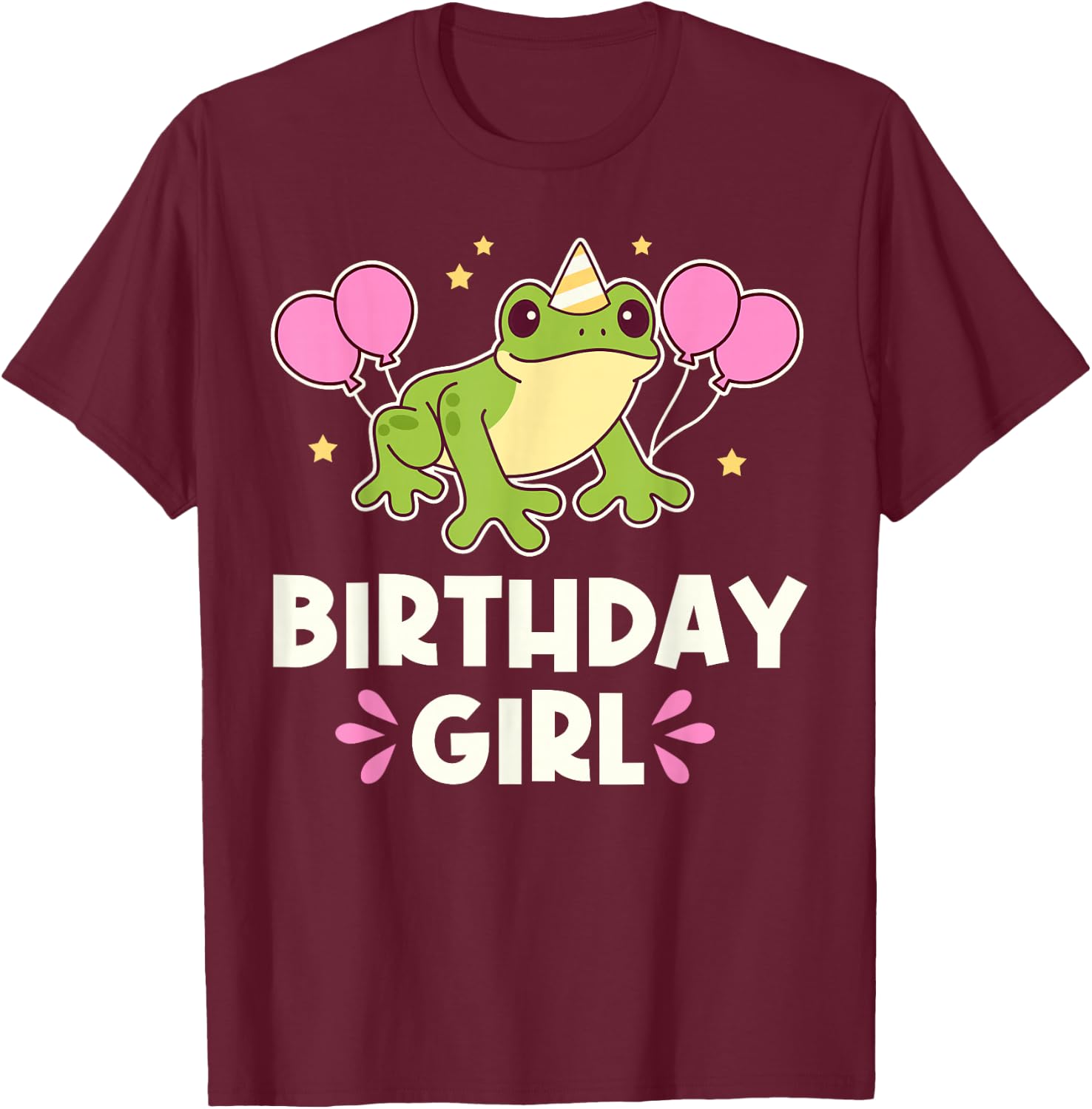Cute Birthday Girl Frog Graphic T-Shirt - T-Shirt | Maroon