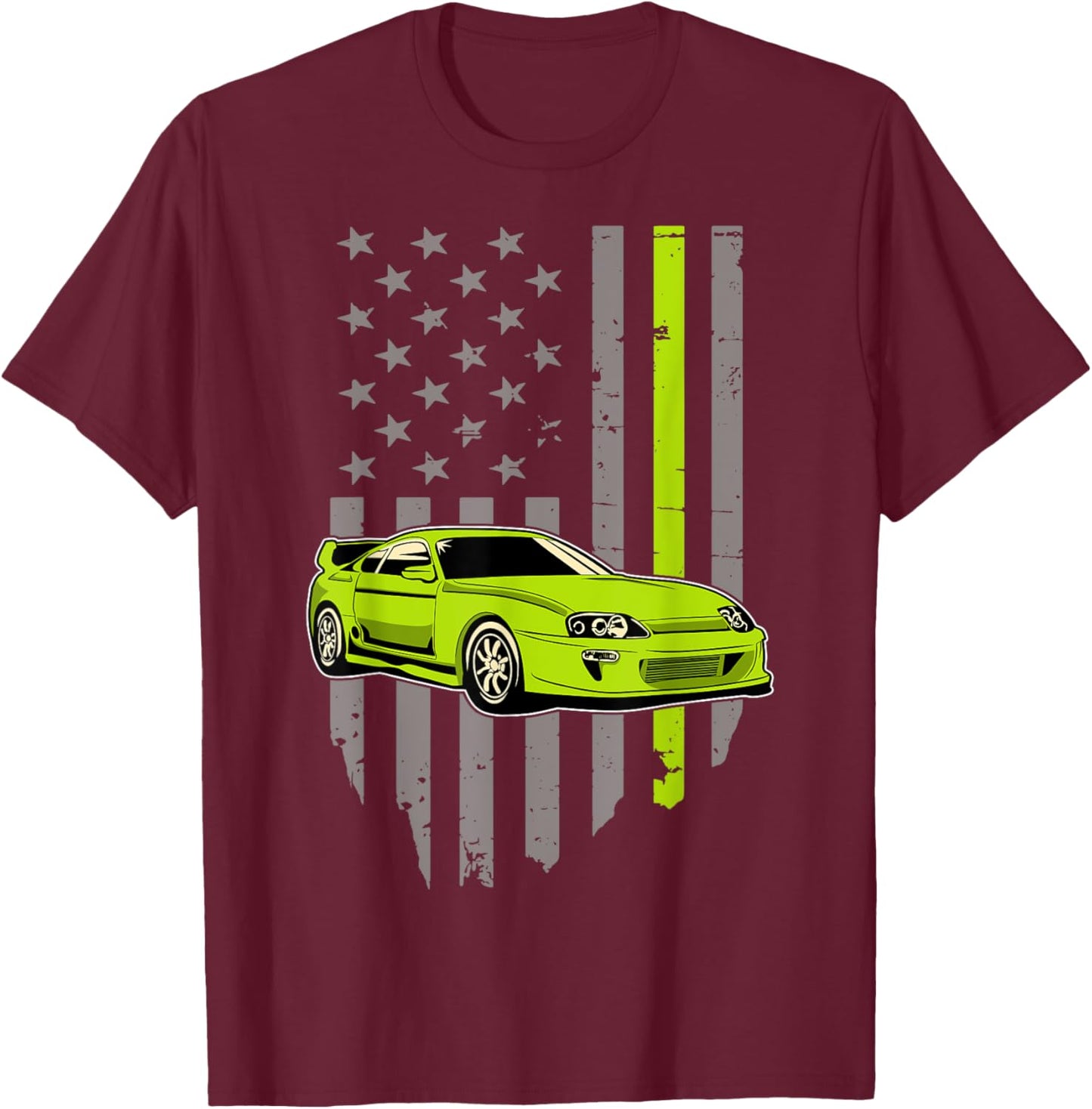 USA Flag Green Mk4 JDM Tokyo Supra Drift Car Street Racing T-Shirt - T-Shirt | Maroon