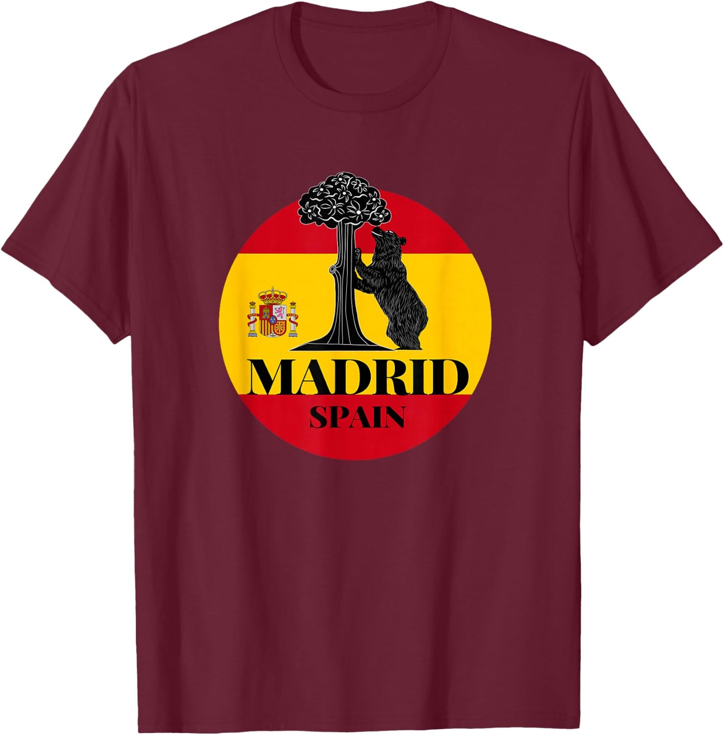 Madrid Spain the Bear & the Strawberry Tree Graphic Design T-Shirt - T-Shirt | Maroon
