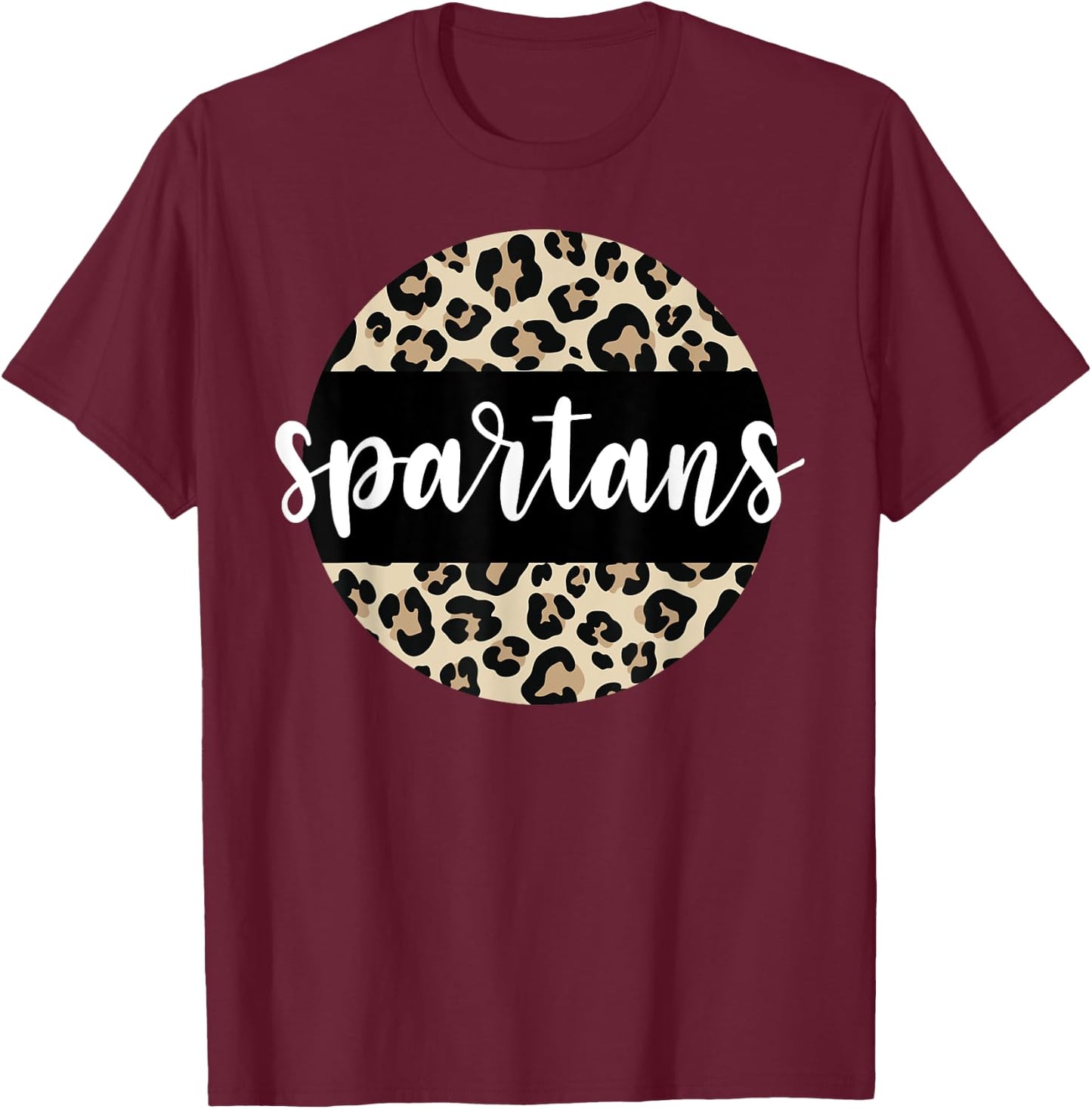 Leopard Print Spartans Team Mascot School Spirit Game Night T-Shirt - T-Shirt | Maroon